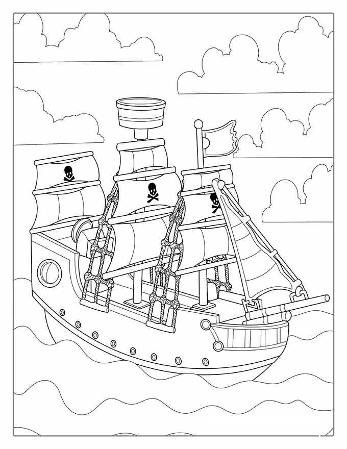 Simple Pirate Ship With Crows Nest To Color