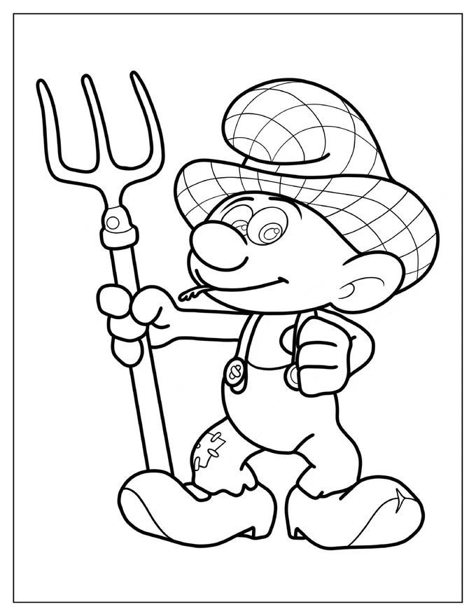 Cute Farmer Smurf Coloring Page