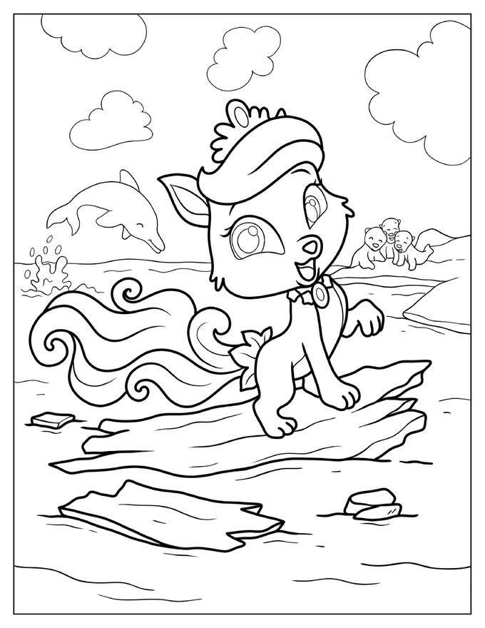 Treasure At The Beach With Dolphin And Seals Coloring Page For Kids