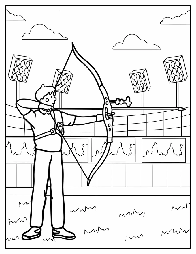 Man In Olympics Archery Competition Coloring Sheet