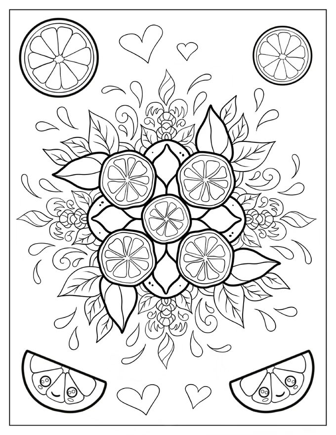 Lemon Slice Bouquet Mandala Coloring Page