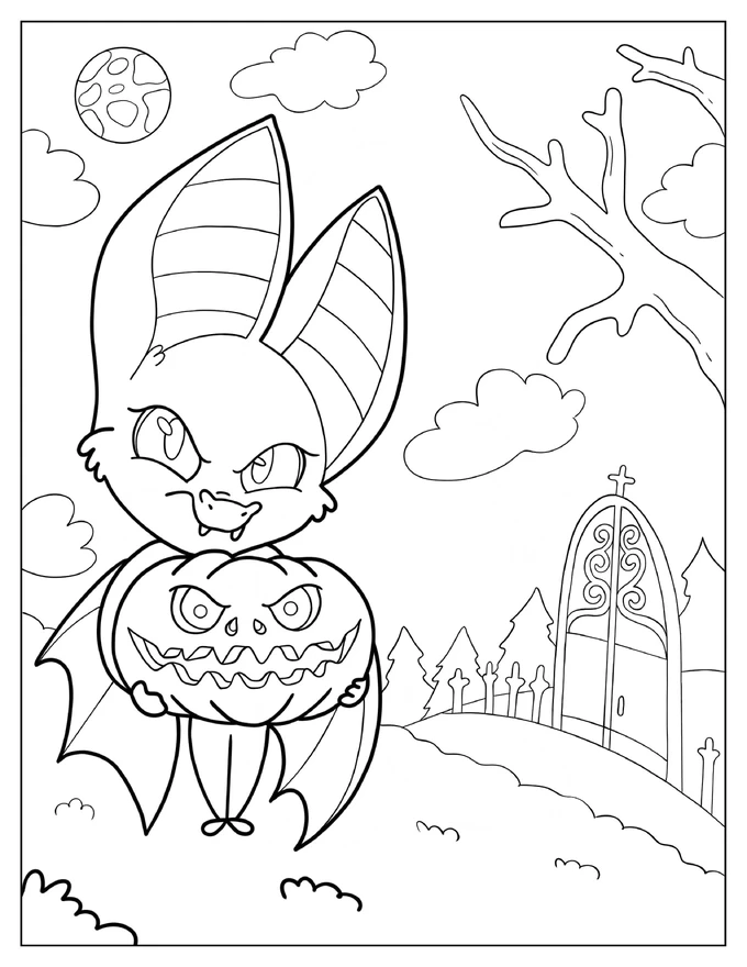 Cartoon Bat Holding Jack O Lantern