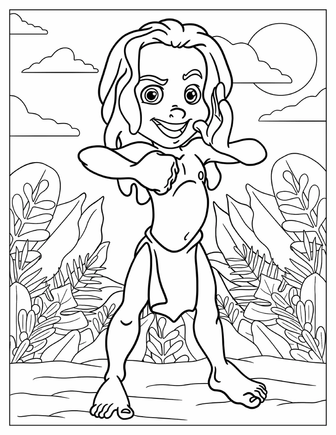 Young Tarzan Beating His Chest Coloring Page For Kids