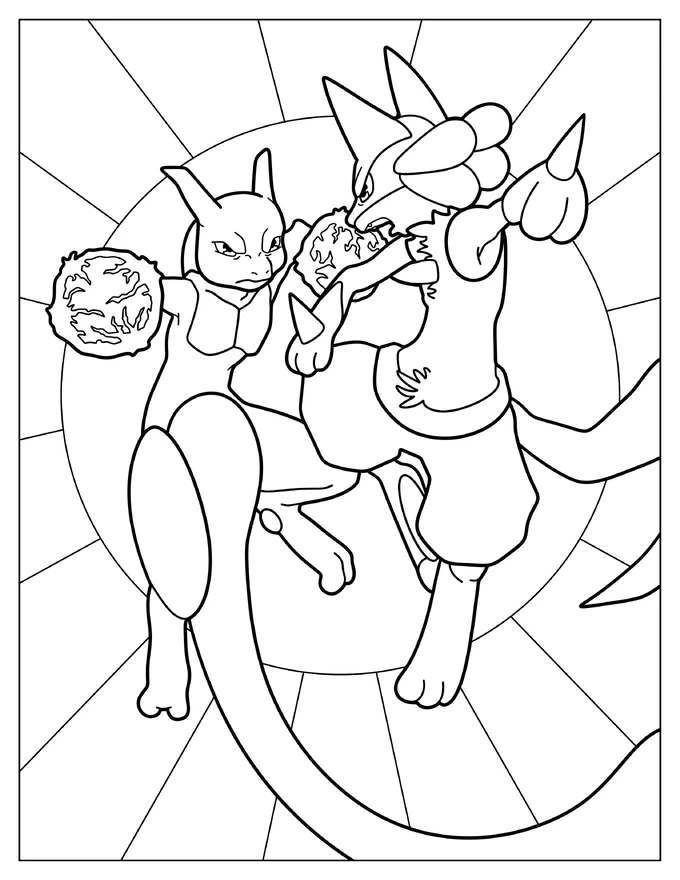 Mewtwo Vs Lucario Coloring Page