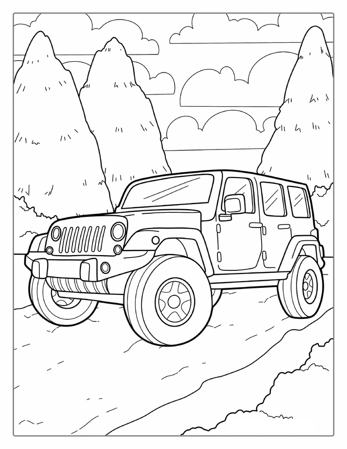 Detailed Jeep 4X4 Coloring Page