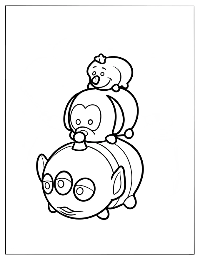 Disney Martian Man, Pluto, And Olaf Tsum Tsum Stack Coloring Sheet For Kids