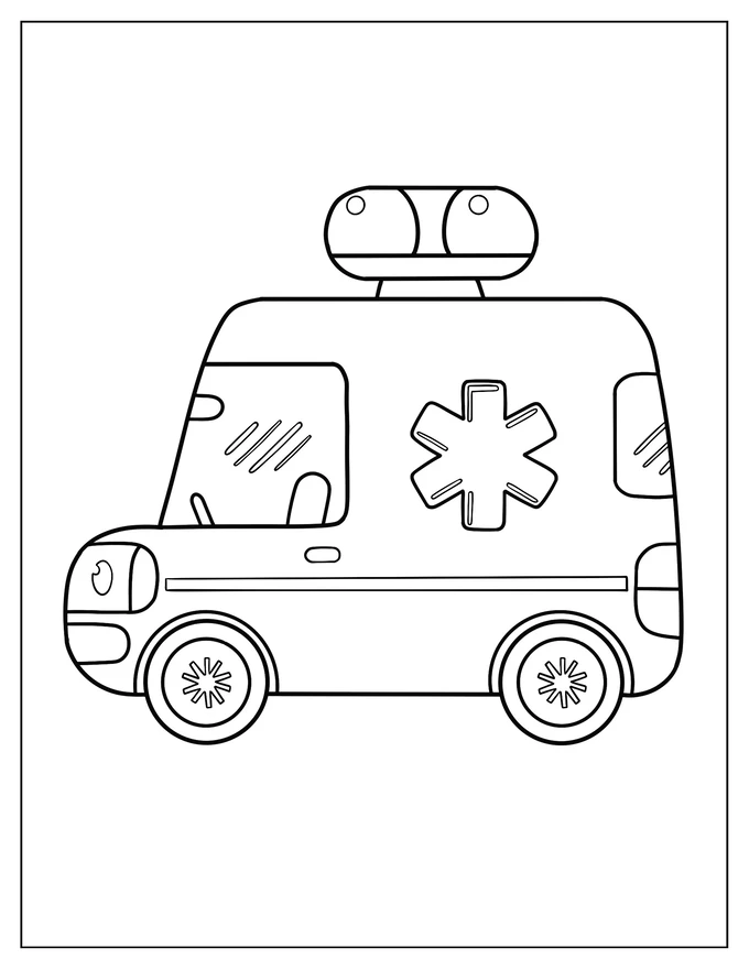 Cute Ambulance Coloring Sheet For Kids