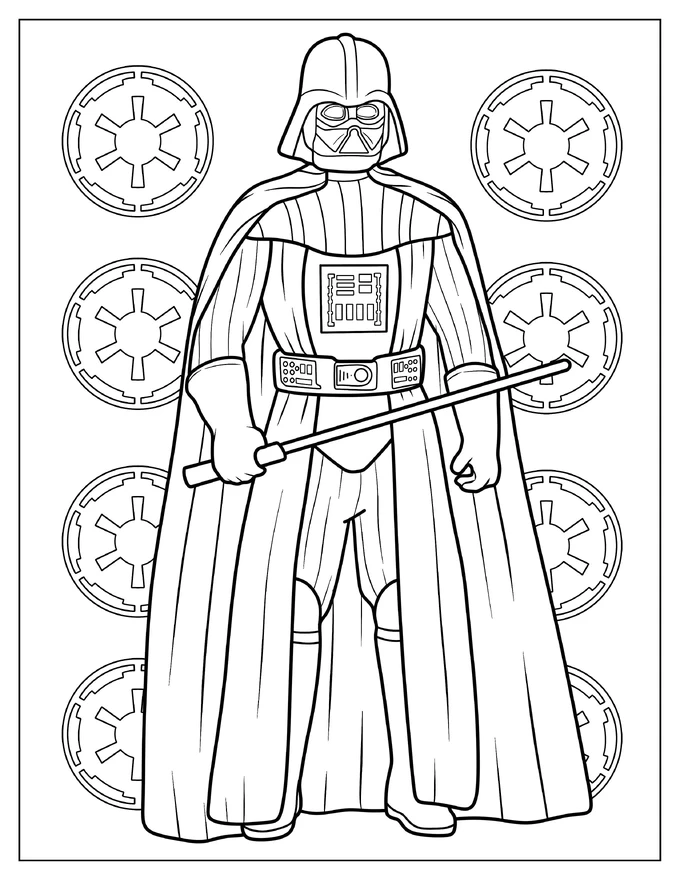 Simple Darth Vader Holding Lightsaber Coloring Page