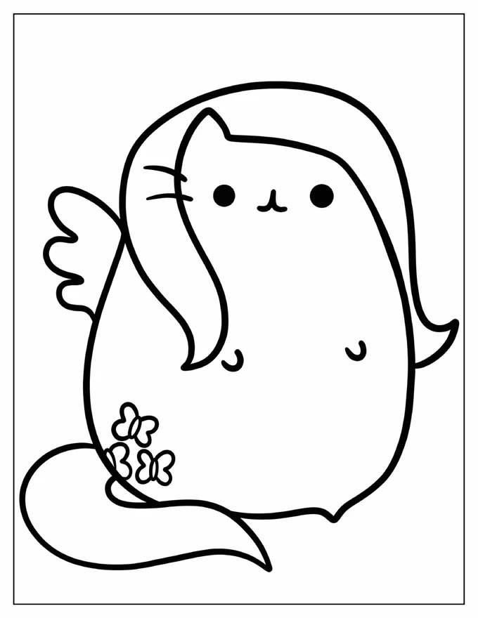 Pusheen As Fluttershy Coloring Page For Preschoolers