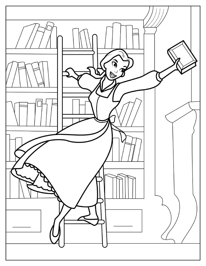 Coloring Page Of Belle Dancing In Book Store