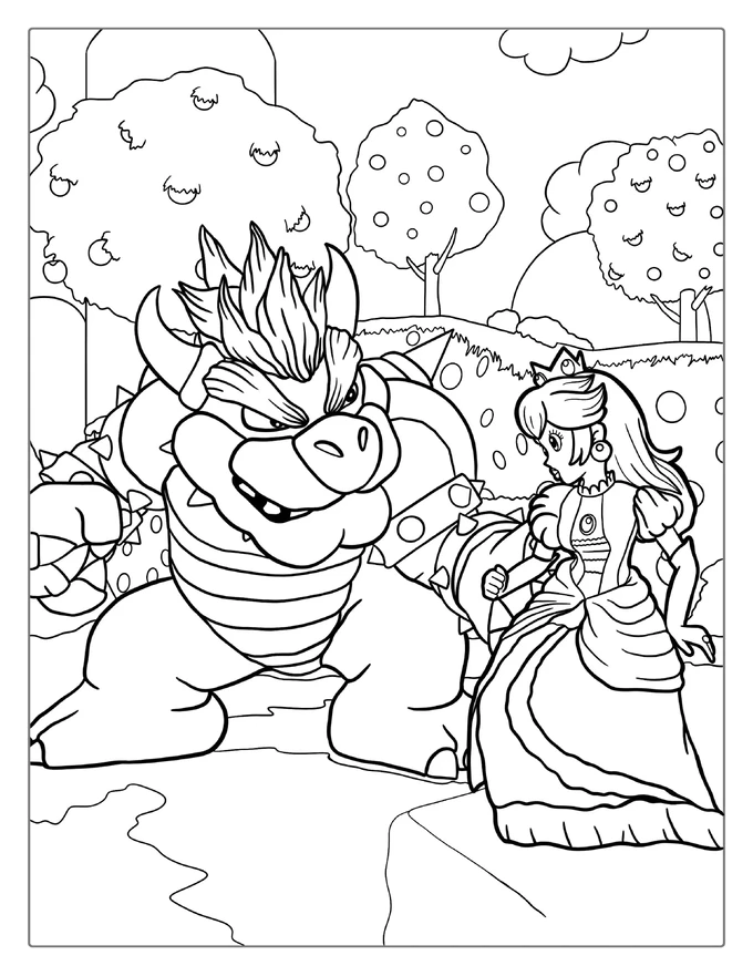 Bowser And Princess Peach Coloring Page