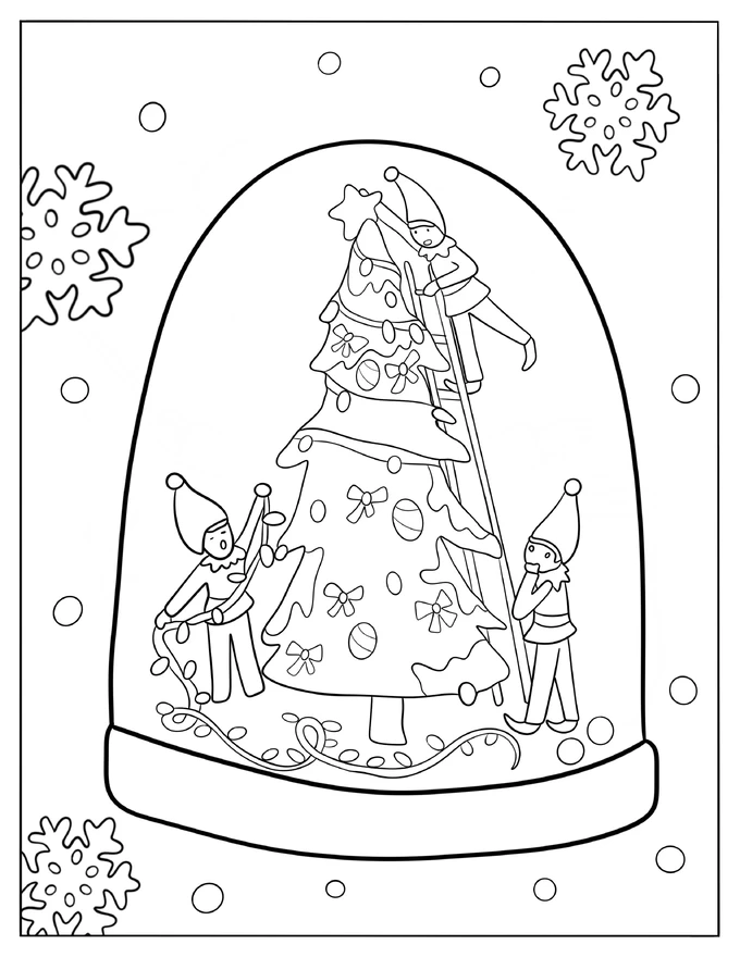 Cute Elves Decorating A Christmas Tree Snow Globe