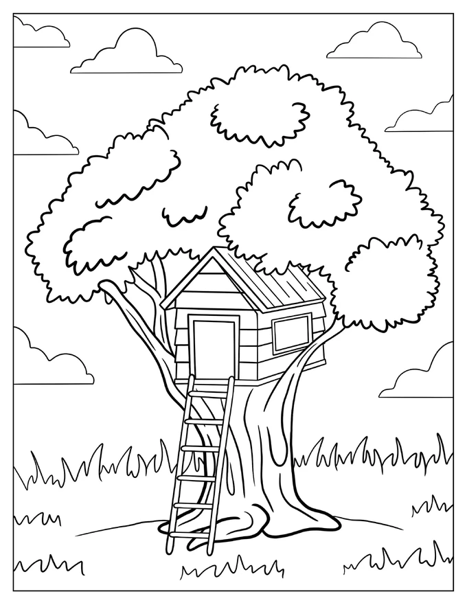 Tree House Coloring Page For Kids