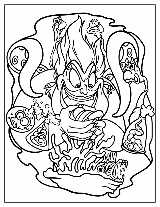 Ursula Making Evil Potion Coloring Page