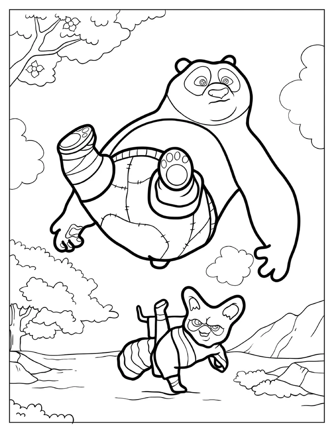 Master Shifu Kicking Po Coloring Page