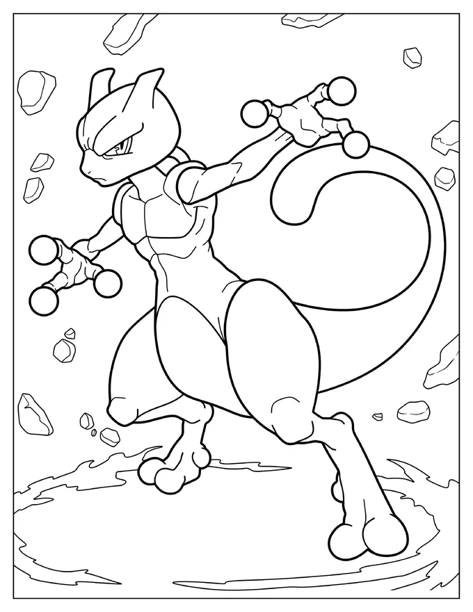 Powerful Mewtwo Coloring Sheet