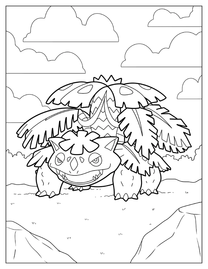 Mega Venusaur In The Forest Coloring Page