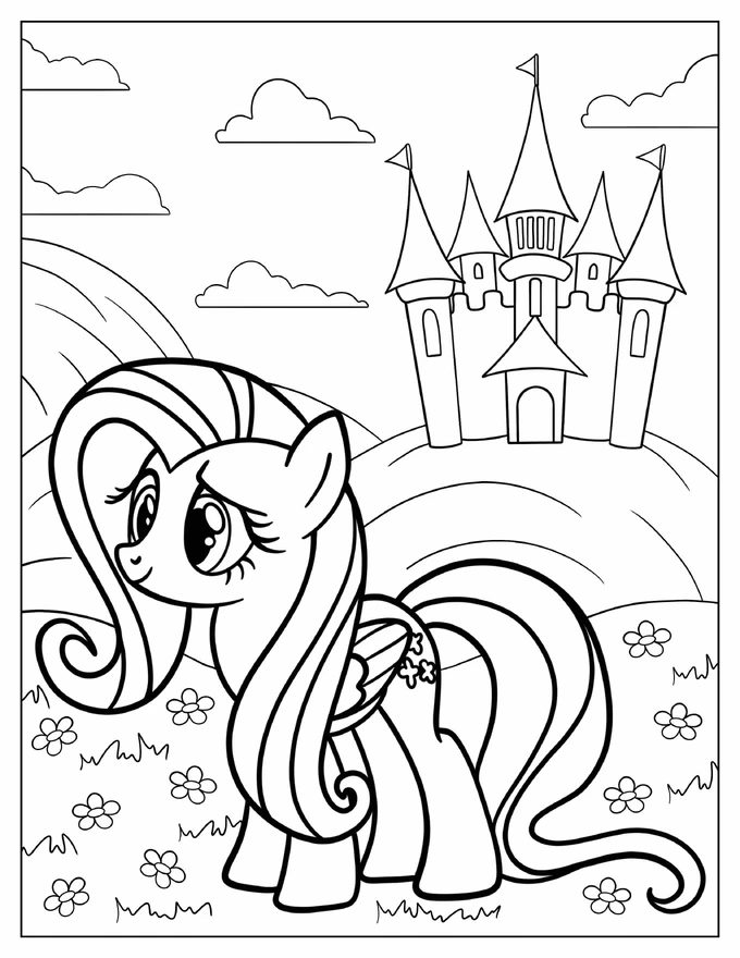 Fluttershy Walking Outside A Castle