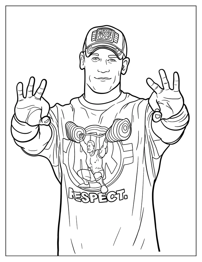 Smiling John Cena Making Two Okay Signs Coloring Sheet