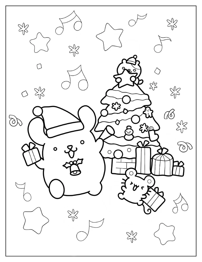 Pompompurin And Scone Holding Christmas Presents Coloring Page