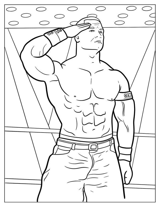 Simple John Cena Saluting Coloring Sheet For Kids