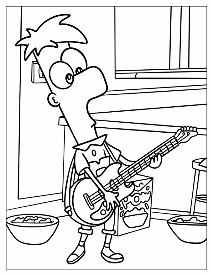 Ferb Fletcher Playing The Guitar Coloring Sheet