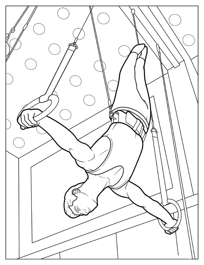 Man Practicing On Gymnast Rings Coloring Page