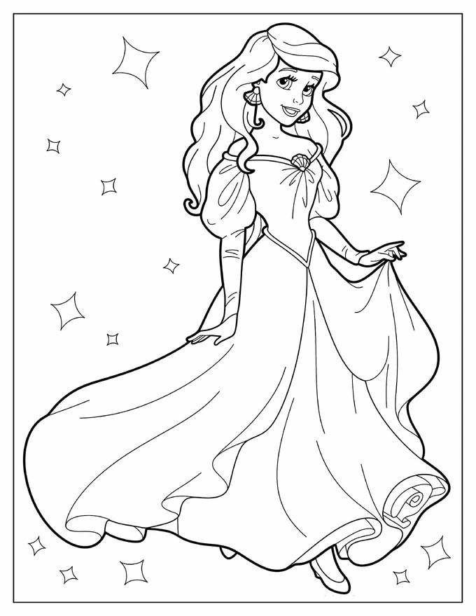 Pretty Ariel In Gown Coloring Sheet