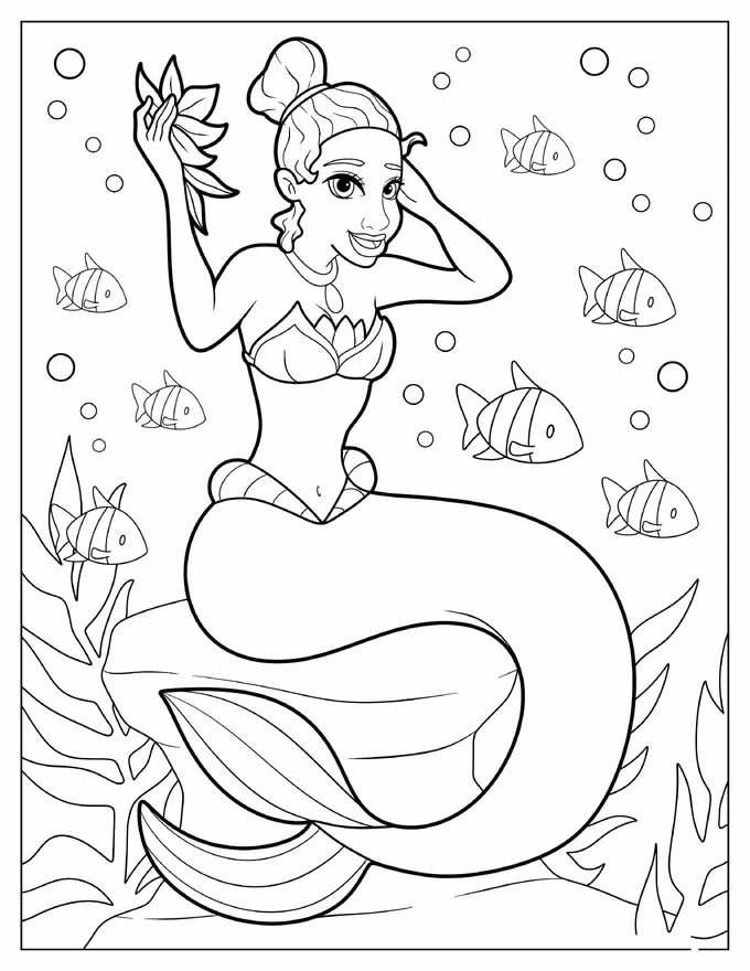 Mermaid Princess Tiana Coloring Page