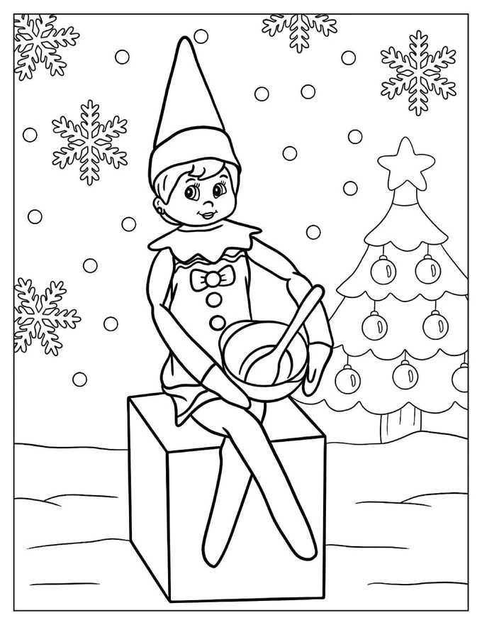 Cute Elf On The Shelf Christmas Coloring In