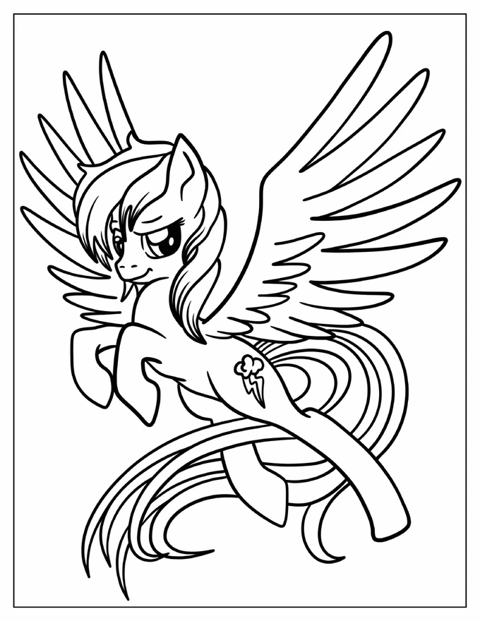 Mighty Rainbow Dash With Wings Spread Out Coloring Sheet