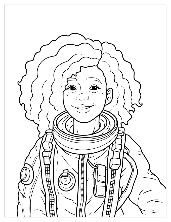 Black Girl In Astronaut Space Suit Coloring Page