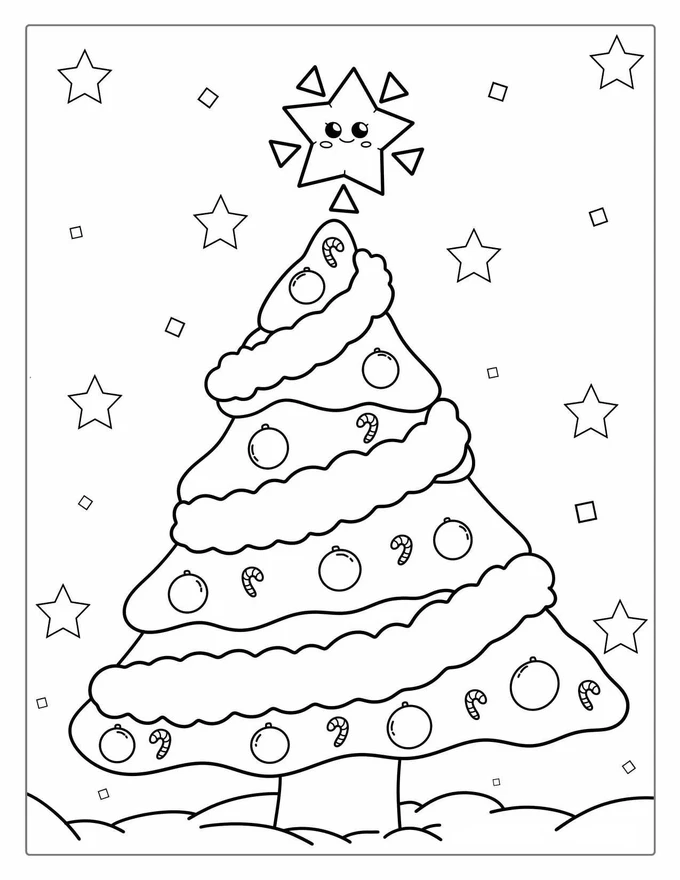 Cute Christmas Tree Outline For Kids