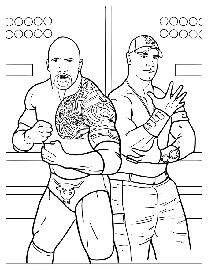 John Cena Posing With The Rock Coloring Page