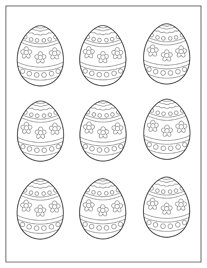 Small Flowers And Circles Easter Egg Template