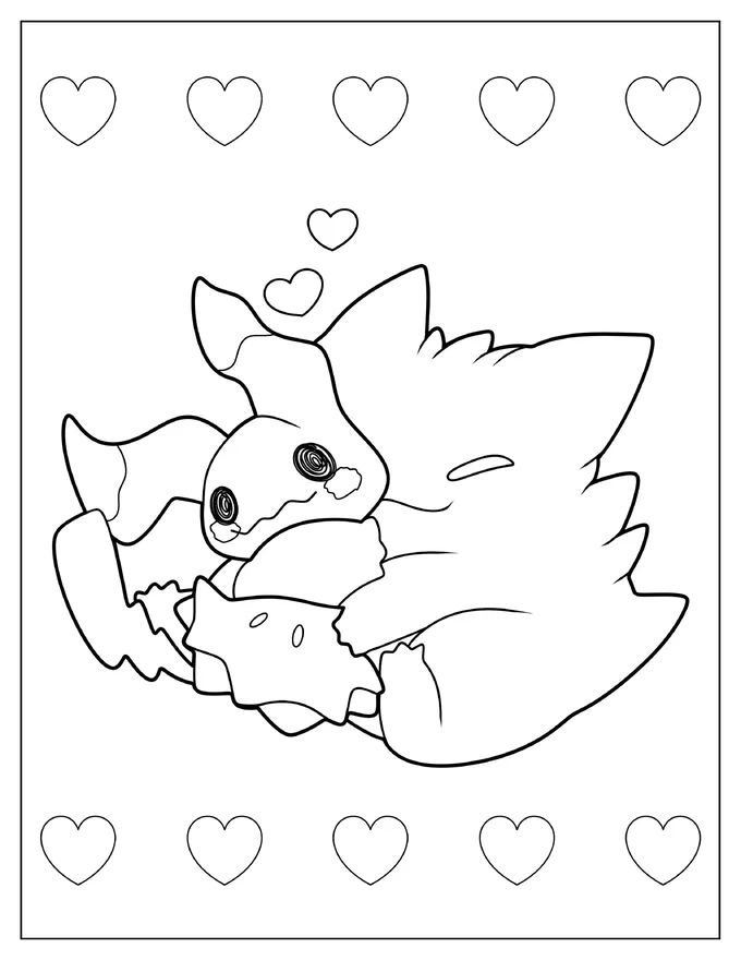 Kawaii Gengar Hugging Mimikyu Coloring Page