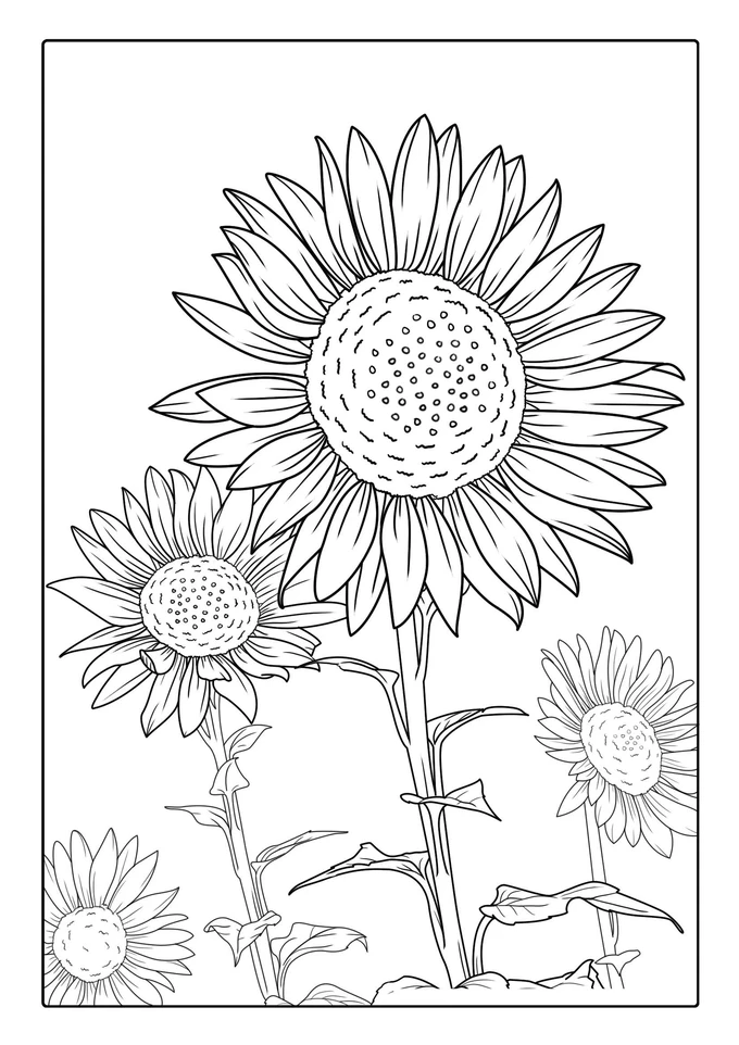 Tall Standing Sunflowers Coloring Sheet