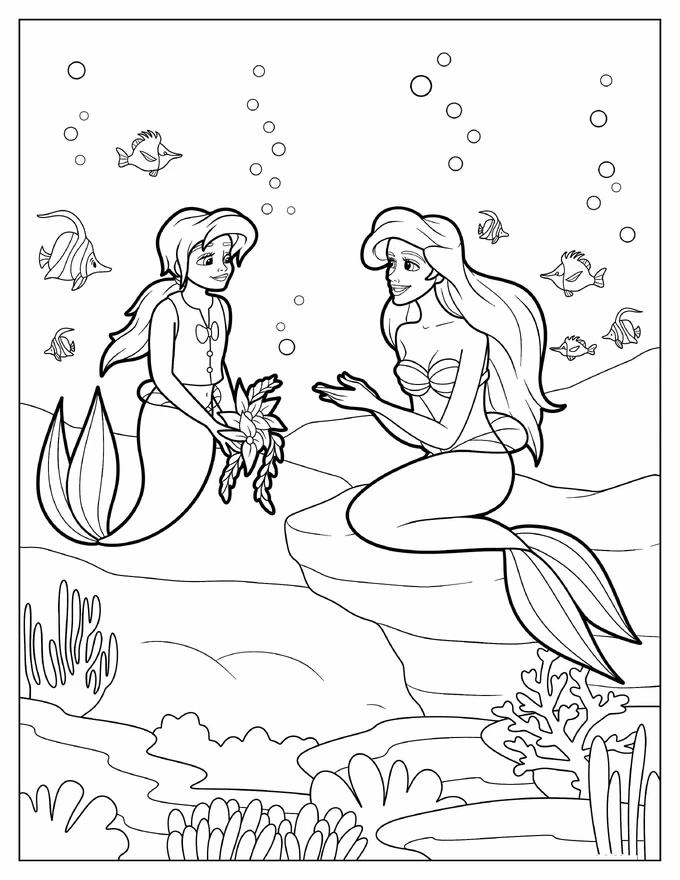 Mermaid Melody And Ariel In The Sea Coloring Sheet