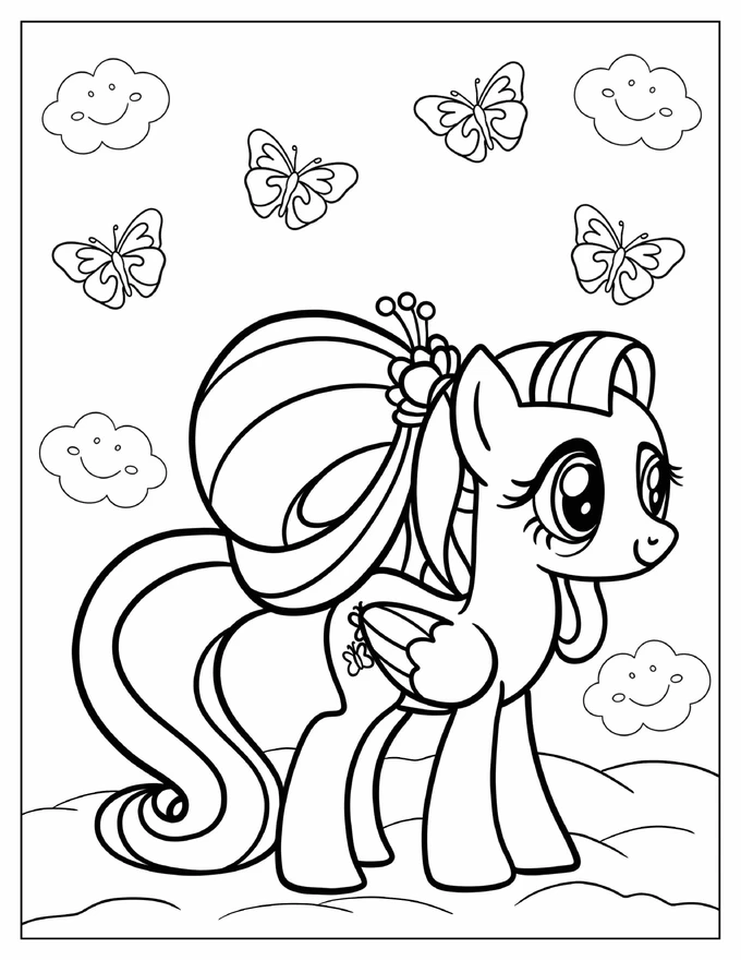 Cute Fluttershy On A Cloud Coloring Page For Kids