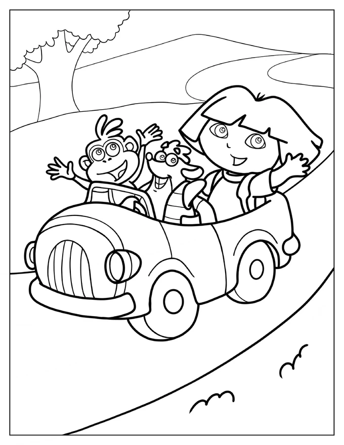 Tico, Boots And Dora Driving In a Car