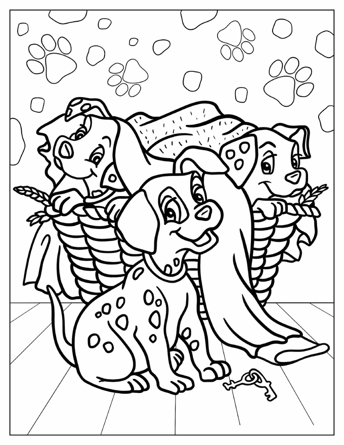 Kawaii Dalmatians Coloring In For Preschoolers