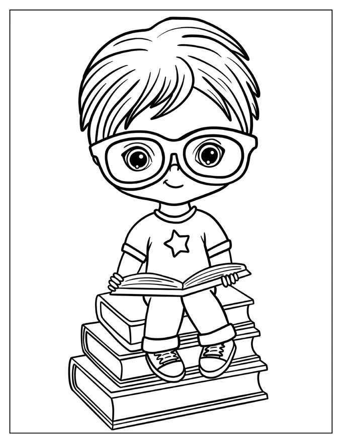 Black Little Boy Reading A Book Coloring Page For Preschoolers