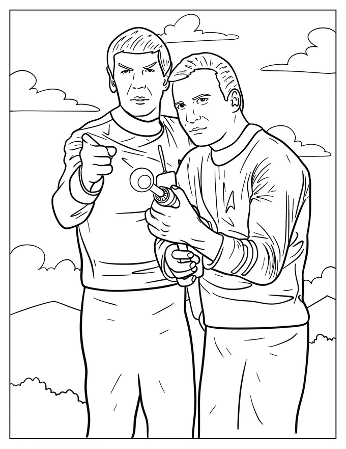 Realistic Spock And Admiral Kirk Star Trek Coloring Sheet