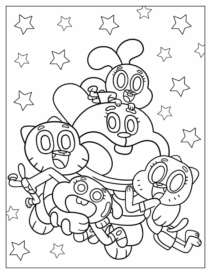 Kawaii The Amazing World of Gumball Coloring Page For Kids