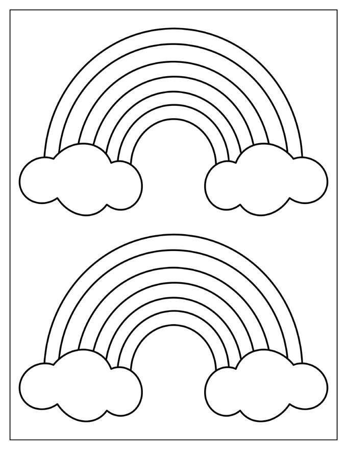 Two Half Page Rainbow With Clouds Template