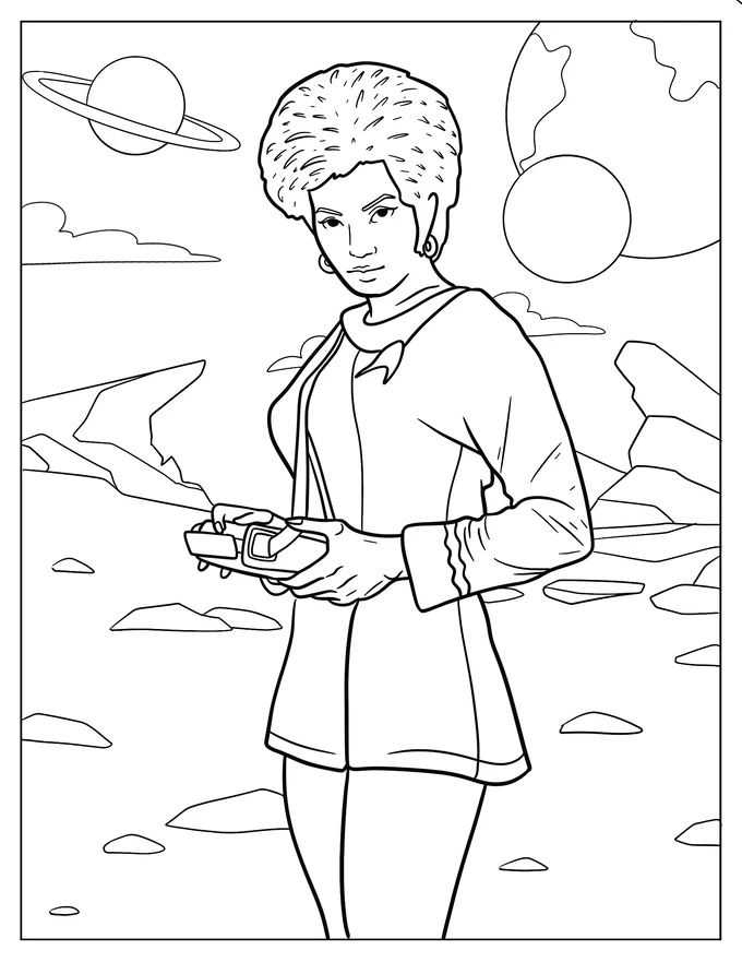 Nyota Uhura Holding Device Star Trek Coloring Page