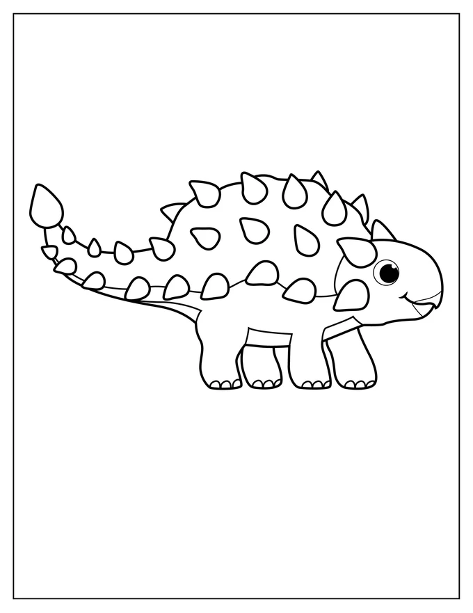 Kawaii Ankylosaurus Outline Coloring Sheet For Kids