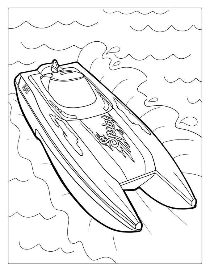 Super Fast Speed Boat Coloring Page For Kids