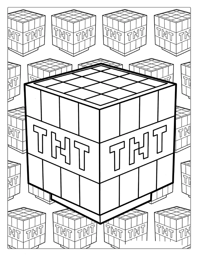 Simple Minecraft TNT Coloring Page