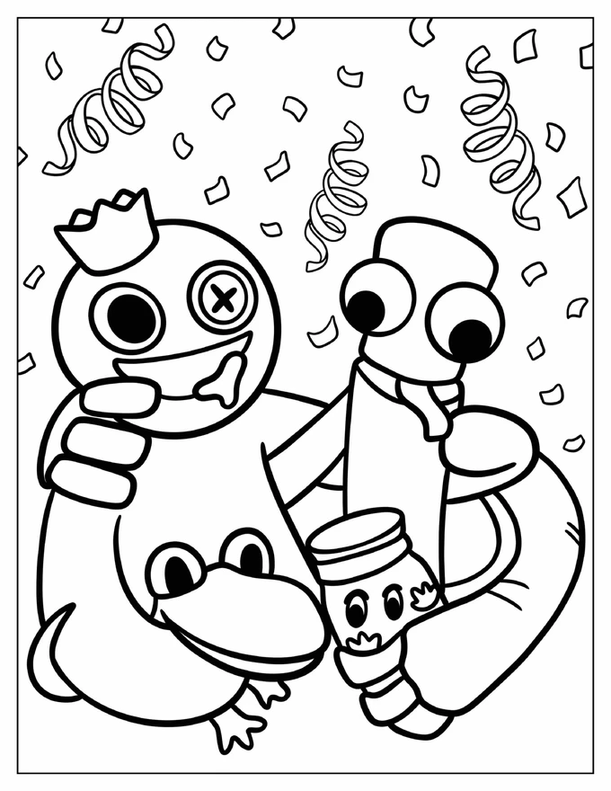 Rainbow Friends Blue, Green, and Red Coloring Page